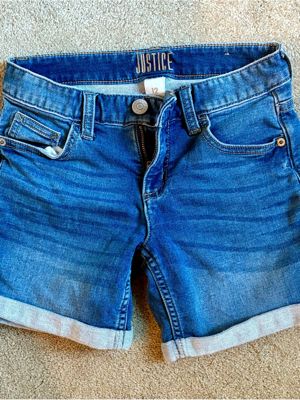 Justice Girls Blue Rolled Cuff Denim Shorts